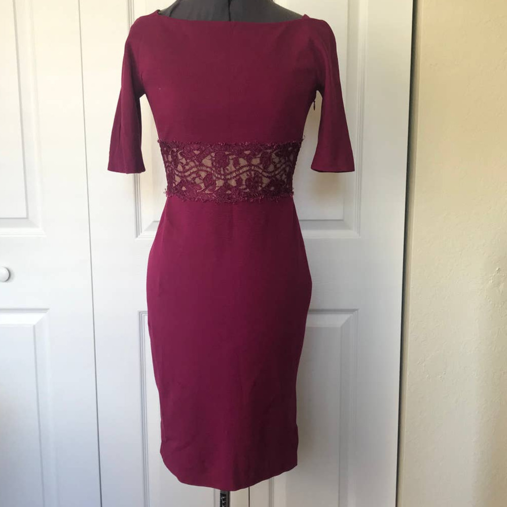 Emilio Pucci Fuchsia Stretch Sheath Dress with Lace Waist Panel, Size 6 🔴
